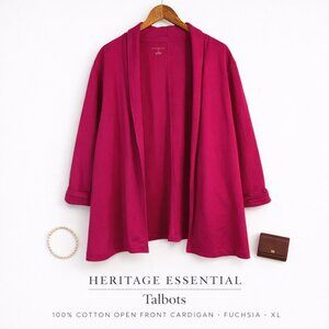 Talbots 100% Cotton Open Front Cardigan Fuchsia XL Draped